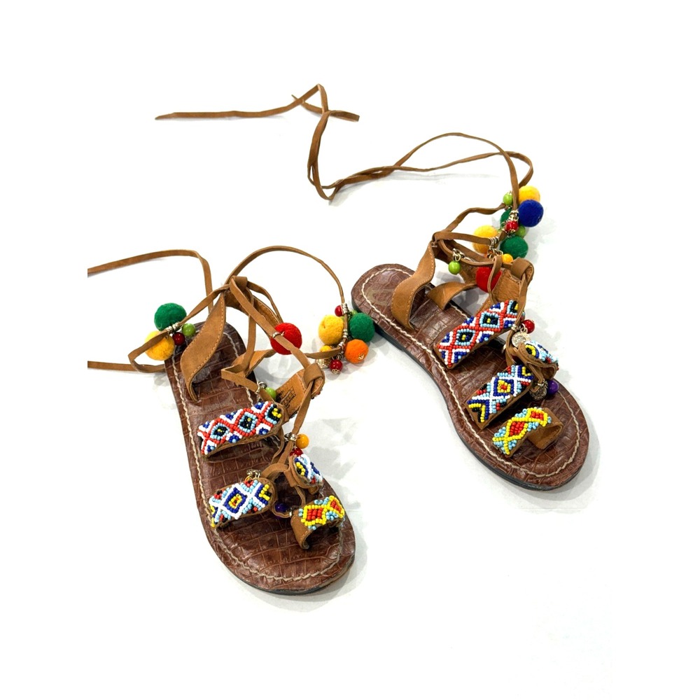 Sam Edelman GiGi Lisbeth Beaded PomPom Gladiator Sandals Kids Size 2